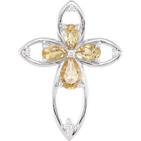 Sterling Silver Citrine & .036 CTW Diamond Cross Pendant Sterling Silver Citrine & .036 CTW Diamond Cross Pendant