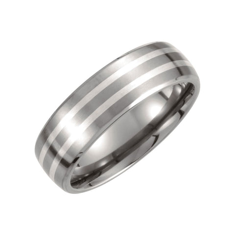 Titanium & Sterling Silver Inlay 7mm Satin Finish Band Size 8 Titanium & Sterling Silver Inlay 7mm Satin Finish Band Size 8