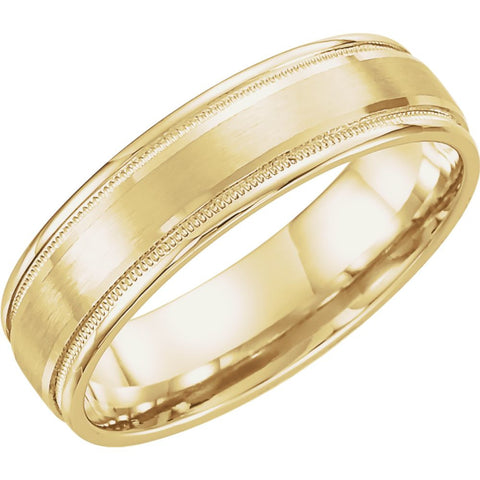 14k Yellow Gold 6mm Flat Edge Comfort Fit Milgrain Satin Finish Band Size 9 14k Yellow Gold 6mm Flat Edge Comfort Fit Milgrain Satin Finish Band Size 9