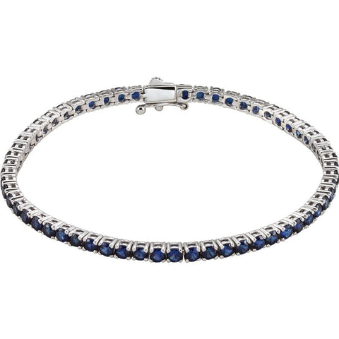 14k White Gold Lab-Grown Blue Sapphire Line 7.25" Bracelet