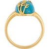 14k Yellow Gold Chinese Turquoise Leaf Design Ring, Size 7