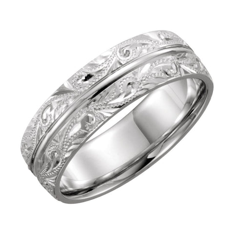 14k White Gold 7mm Hand-Engraved Band Size 11 14k White Gold 7mm Hand-Engraved Band Size 11