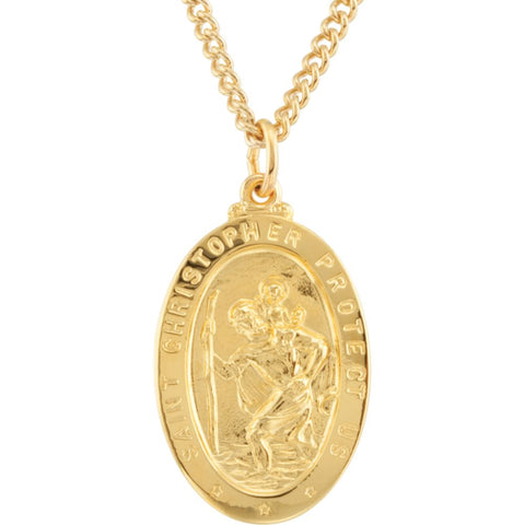 24k Gold Plated Sterling Silver 24K Gold Plated 28.77x17.74mm St. Christopher Medal 24" Necklace