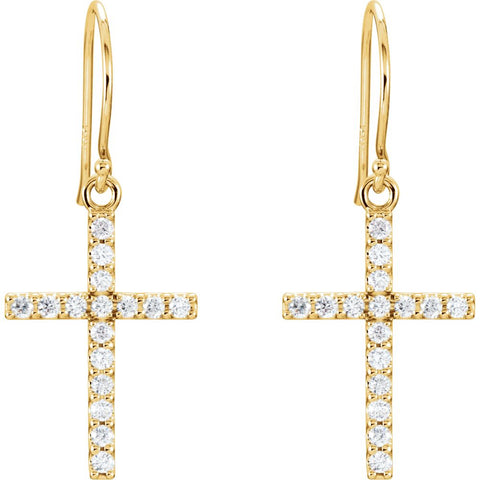 14k Yellow Gold 1/2 CTW Diamond Cross Earrings
