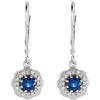 14k White Gold Blue Sapphire & 1/8 CTW Diamond Halo-Style Earrings
