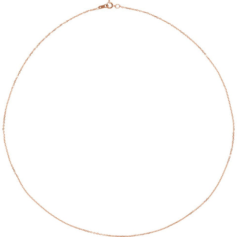 14k Rose Gold 1mm Diamond Cut Cable 16" Chain