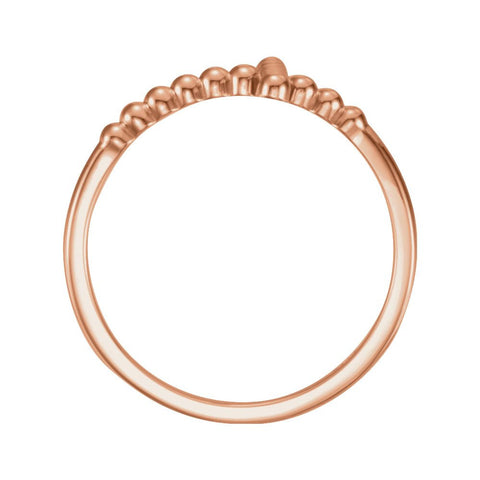 14k Rose Gold Beaded Sideways Cross Ring, Size 7