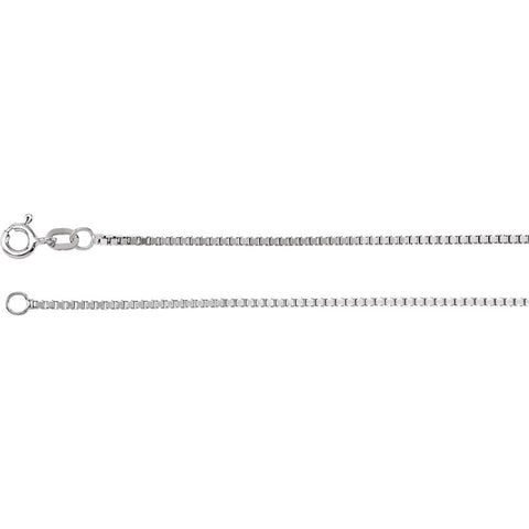 14k White Gold 1.3mm Diamond Cut Box 16" Chain with Spring Ring