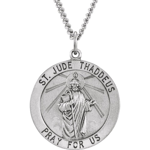 Sterling Silver 25mm Round St. Jude Thaddeus Medal 24" Necklace Sterling Silver 25mm Round St. Jude Thaddeus Medal 24" Necklace