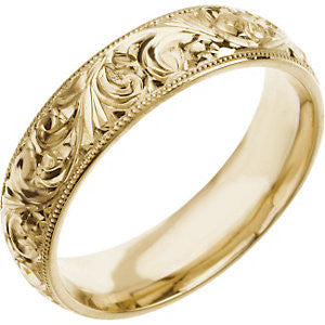 14k Yellow Gold 6mm Hand Engraved Band Size 10
