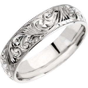14k White Gold 6mm Hand Engraved Band Size 6 14k White Gold 6mm Hand Engraved Band Size 6