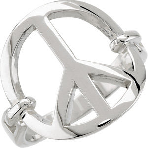 14k White Gold Peace Sign Ring, Size 7 14k White Gold Peace Sign Ring, Size 7