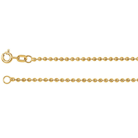 14k Yellow Gold 1.75mm Hollow Bead 18" Chain