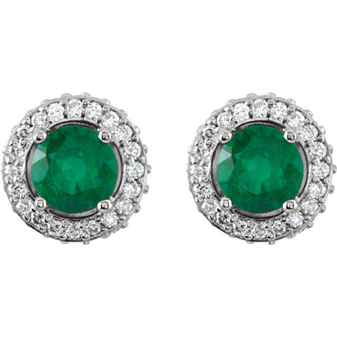 14k White Gold Emerald & 3/8 CTW Diamond Earrings