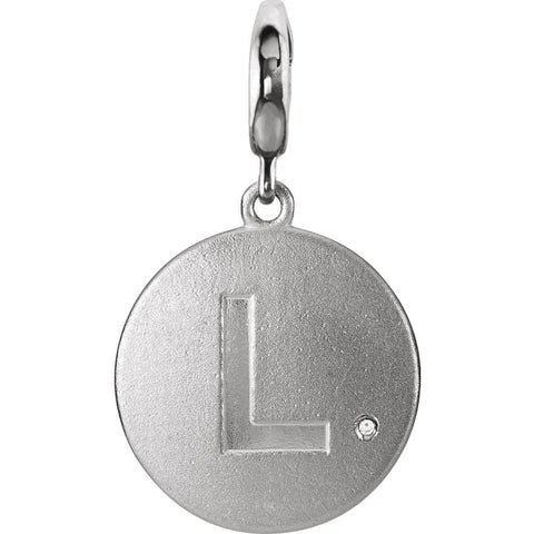 Sterling Silver Block Initial "L" Disc Charm with .005 CTW Diamond Accent