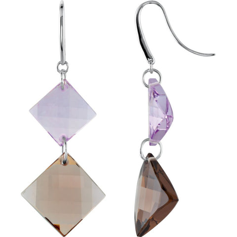 Sterling Silver Clear & Smoky Quartz Dangle Earrings Sterling Silver Clear & Smoky Quartz Dangle Earrings