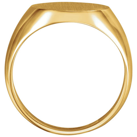 14k Yellow Gold 16x14mm Men's Signet Ring with Brush Finish, Size 10