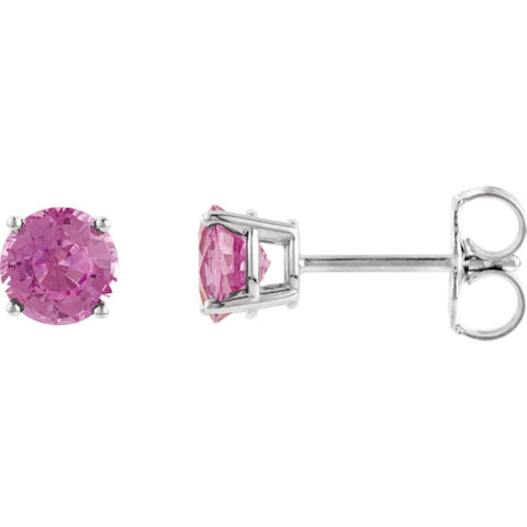 14k White Gold 5mm Round Pink Tourmaline Earrings