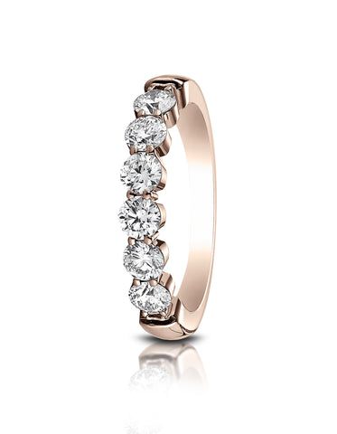 Benchmark 14k Rose Gold 3mm high polish Shared Prong 6 Stone Diamond Ring (0.96Ct.), (Sizes 4-9.5)