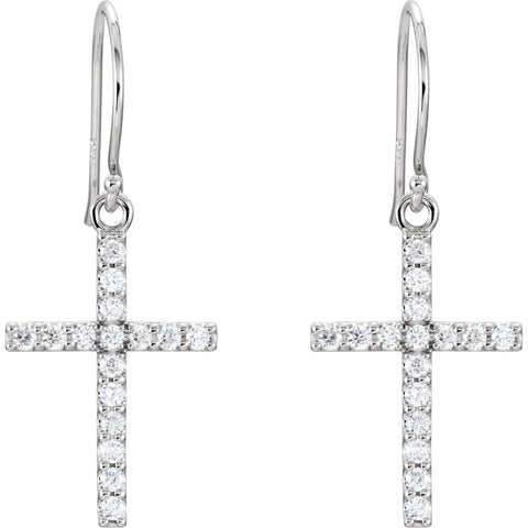 14k White Gold 1/2 CTW Diamond Cross Earrings