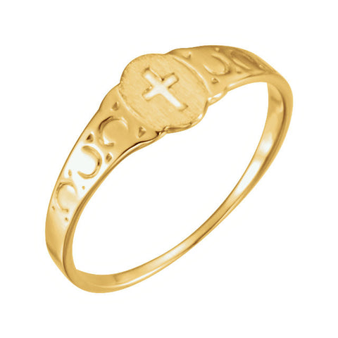 14k Yellow Gold Youth Signet Ring with Cross Size 3 14k Yellow Gold Youth Signet Ring with Cross Size 3