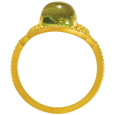14k Yellow Gold Peridot Granulated Design Ring, Size 7