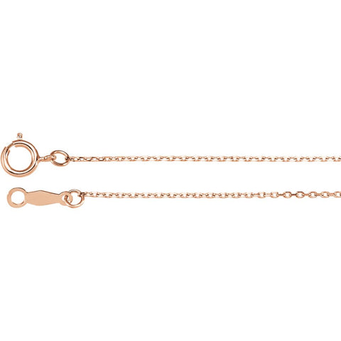 14k Rose Gold 1mm Diamond Cut Cable 20" Chain