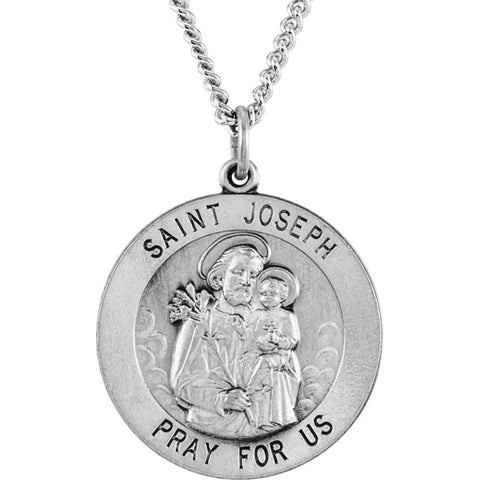 Sterling Silver 25mm Round St. Joseph Medal 24" Necklace Sterling Silver 25mm Round St. Joseph Medal 24" Necklace