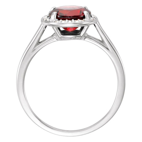 14k White Gold Mozambique Garnet and .05 CTW Diamond Ring, Size 7