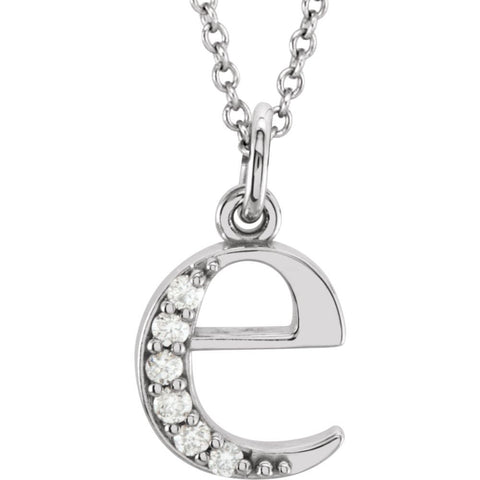 14k White Gold .03 CTW Diamond Lowercase Letter "e" Initial 16" Necklace