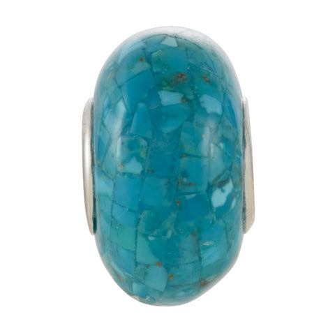 Sterling Silver 14x7mm Mosaic Turquoise Bead Sterling Silver 14x7mm Mosaic Turquoise Bead