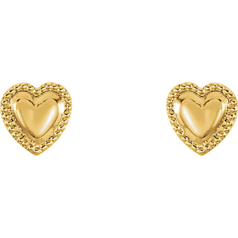 14k Yellow Gold Heart Youth Earrings