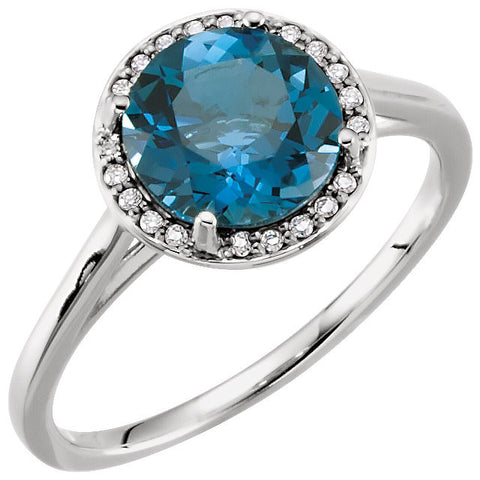 14k White Gold London Blue Topaz & .05 CTW Diamond Ring, Size 7