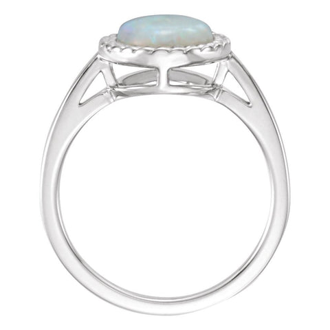 14k White Gold Opal Ring, Size 7