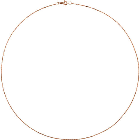 14k Rose Gold 1mm Diamond Cut Cable 18" Chain
