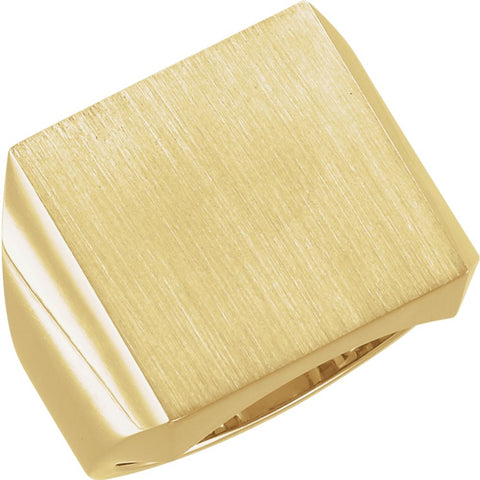 14k Yellow Gold 18mm Men's Signet Ring with Brush Finish, Size 10