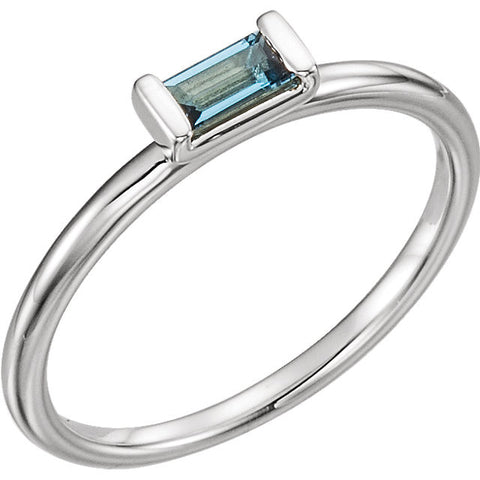 14k White Gold London Blue Topaz Stackable Ring, Size 7