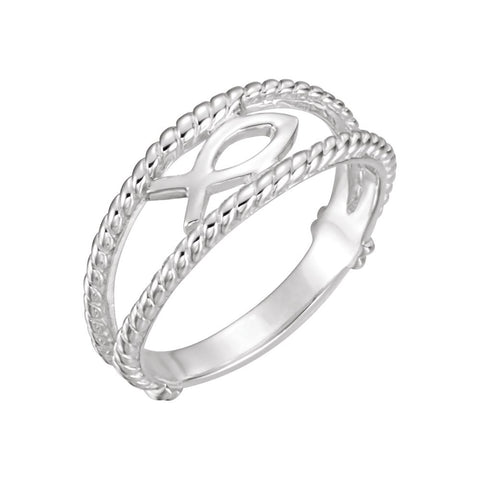14k White Gold Ichthus (Fish) Chastity Ring, Size 7