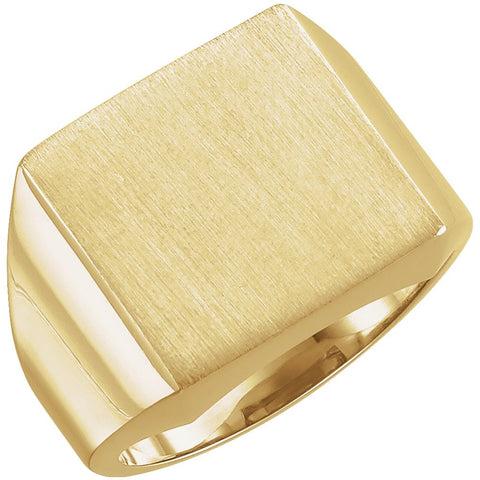 14k Yellow Gold 16mm Men's Signet Ring with Brush Finish, Size 10