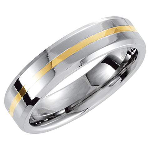 Cobalt 6mm Beveled Band with 14K Yellow Inlay Size 13