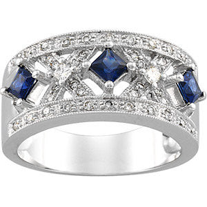 14k White Gold Sapphire & 1/4 CTW Diamond Anniversary Band, Size 7 14k White Gold Sapphire & 1/4 CTW Diamond Anniversary Band, Size 7