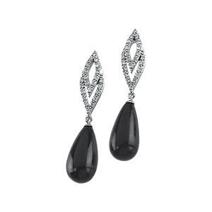 14k White Gold 1/4 CTW Diamond & Briolette Onyx Earrings