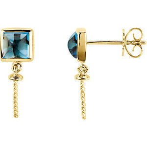 14k Yellow Gold Square London Blue Topaz Dangle Earrings