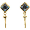 14k Yellow Gold Square London Blue Topaz Dangle Earrings