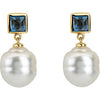 14k Yellow Gold South Sea Cultured Pearl & London Blue Topaz Earrings