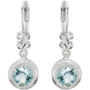 Sterling Silver Aquamarine & .02 CTW Diamond Earrings