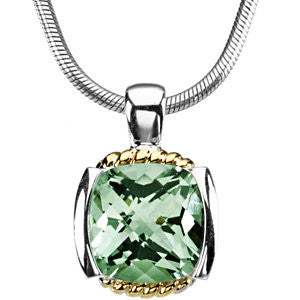 Sterling Silver & 14K Yellow Gold Genuine Green Quartz Pendant on 18" Snake Chain Sterling Silver & 14K Yellow Gold Genuine Green Quartz Pendant on 18" Snake Chain
