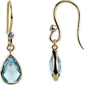 14k Yellow Gold Swiss Blue Topaz & Diamond Earrings