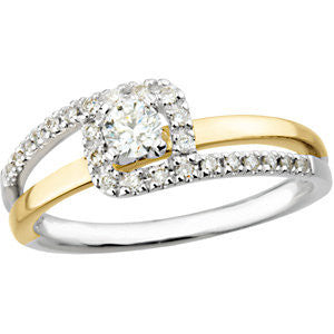 14K White & Yellow Gold 1/3 CTW Diamond Bypass Engagement Ring , Size 7