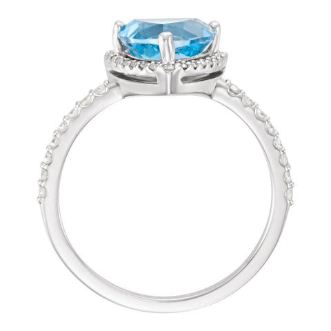 14k White Gold Swiss Blue Topaz & 1/4 CTW Diamond Ring , Size 7